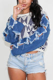 STAR SLEEVE KNIT DENIM CONTRAST TOP