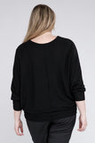 Plus Size Ribbed Batwing Long Sleeve Boat Neck Sweater