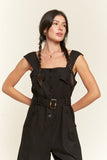 PLUS  SIZE SLEEVELESS SQUARE NECK BUTTON ANKLE JUMPSUIT