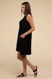 Sleeveless Flared Dress with Side Pockets