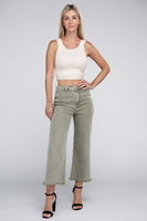 Acid Washed High Waist Frayed Hem Straight Pants