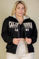 Plus Size Graphic Drop Shoulder Zipper Up Hoodie