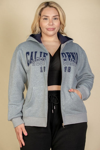 Plus Size Graphic Drop Shoulder Zipper Up Hoodie