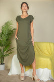 Hidden Pocket Batwing Sleeve V Neck Long Dress