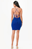 Glittered Back lace up short dress with waist shirring