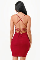 Glittered Back lace up short dress with waist shirring