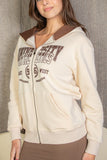 Graphic Drop Shoulder Zipper Up Hoodie