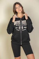 Graphic Drop Shoulder Zipper Up Hoodie