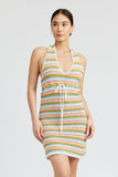 STRIPED CROCHET MINI DRESS WTIH HALTER NECK