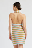 STRIPED CROCHET MINI DRESS WTIH HALTER NECK