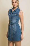 Denim Strapless Dress with Waist Tie