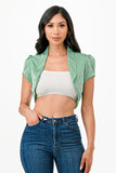 Sparkling Jacquard cropped shrug bolero with open front and cap sleeves