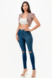 Sparkling Jacquard cropped shrug bolero with open front and cap sleeves