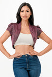 Sparkling Jacquard cropped shrug bolero with open front and cap sleeves