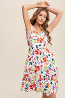 Flower Print Square Neck Dress