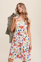 Flower Print Square Neck Dress