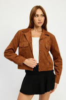 SOFT MICROSUEDE FABRIC JACKET WITH POCKETS