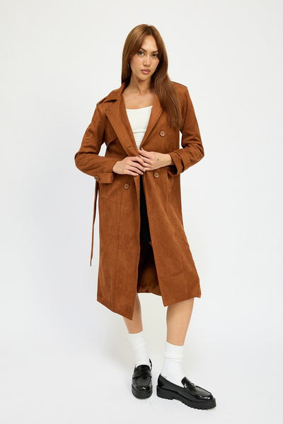 SOFT MICROSUEDE FABRIC TRENCH COAT