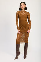 MOCK NECK MIDI LACE DRESS