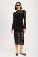 MOCK NECK MIDI LACE DRESS