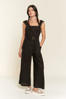 PLUS  SIZE SLEEVELESS SQUARE NECK BUTTON ANKLE JUMPSUIT