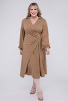 Solid Twist Front Plus Size Wrap Dress