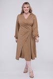 Solid Twist Front Plus Size Wrap Dress