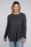 Plus Size Long Sleeve Round Neck Round Hem Top