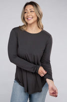 Plus Size Long Sleeve Round Neck Round Hem Top