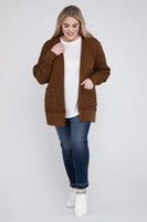 Plus Size Low Gauge Waffle Open Cardigan Sweater