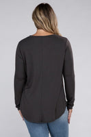 Plus Size Long Sleeve Round Neck Round Hem Top