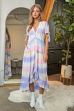 V-Neck short Puff Sleeve Maxi Dress