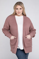 Plus Size Low Gauge Waffle Open Cardigan Sweater