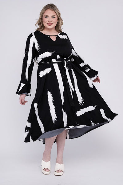 Keyhole Neck Belted Plus Size Midi Dress