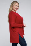 Plus Dolman Sleeve V-Neck Side Slit Hi-Low Hem Top