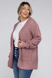 Plus Size Low Gauge Waffle Open Cardigan Sweater