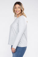 Plus Size Cotton Crew Neck Long Sleeve T-Shirt