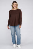 Plus Size Long Sleeve Round Neck Round Hem Top