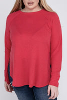 Plus Size Melange Baby Waffle Long Sleeve Top