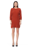 Round Neck Cable Knit Long Sleeve Sweater Dress