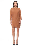 Round Neck Cable Knit Long Sleeve Sweater Dress