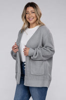 Plus Size Low Gauge Waffle Open Cardigan Sweater