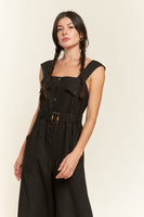 PLUS  SIZE SLEEVELESS SQUARE NECK BUTTON ANKLE JUMPSUIT