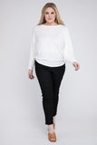 Plus Size Ribbed Batwing Long Sleeve Boat Neck Sweater