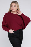 Plus Size Ribbed Batwing Long Sleeve Boat Neck Sweater