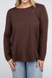 Plus Size Long Sleeve Round Neck Round Hem Top