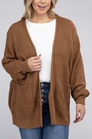 Plus Size Low Gauge Waffle Open Cardigan Sweater