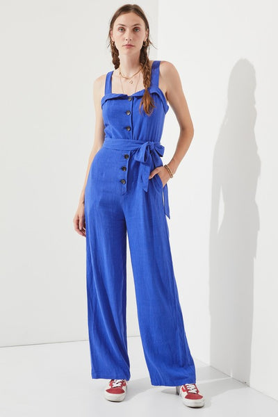 PLUS SIZE SLEEVELESS ADJUSTABLE STRAP BUTTON JUMPSUIT