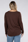 Plus Size Long Sleeve Round Neck Round Hem Top