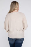 Plus Size Ribbed Batwing Long Sleeve Boat Neck Sweater